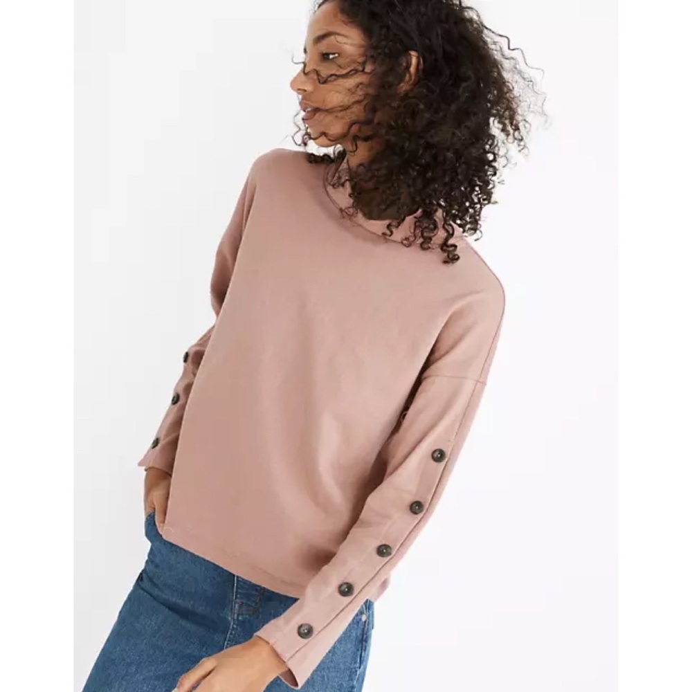 Madewell Button Sleeve Turtleneck Top in Blush